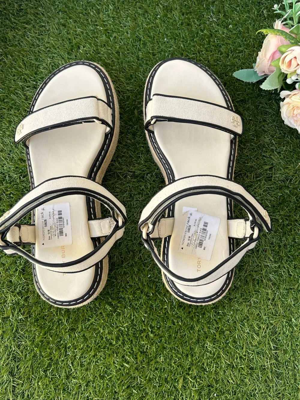 Tory Burch Women’s canvas/perfect black platform  Espadrille Sandals size 10